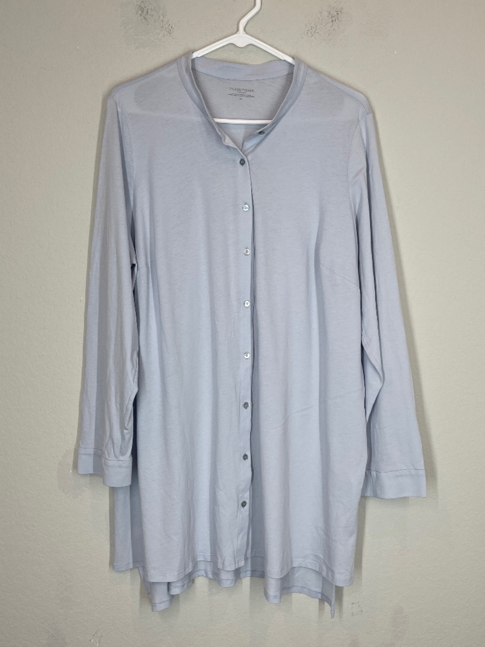 EileenFisher Women's 2X Tunic Top Blue Organic Cotton Button Front Long Sleeve